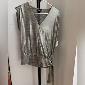 INC International Concepts Shimmering Silver Wrap Blouse